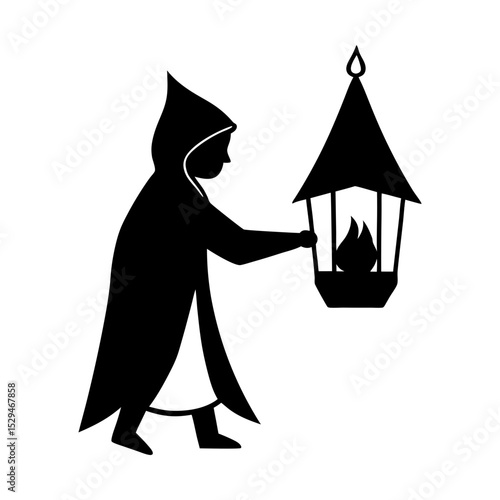 Person with lantern vector art silhouette
