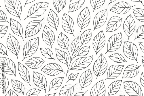 Botanical leaves pattern in black and white on a light background  