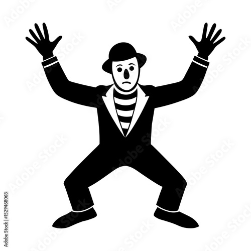 Illustration of a performer mime artist silhouette