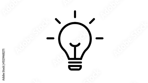 Line art illustration of a light bulb with rays around it  