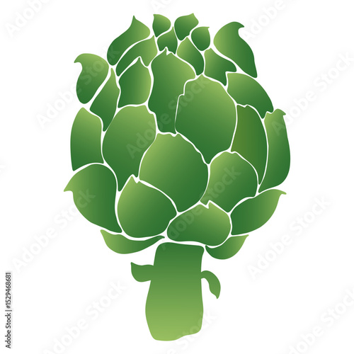 Artichoke flower. Edible artichoke thistle plant, organic agriculture food, gradient green gardening botany, vegan vegetarian cuisine. Vector isolated artichoke illustration