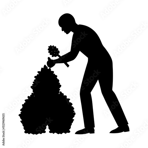 Gardener pruning topiary silhouette vector