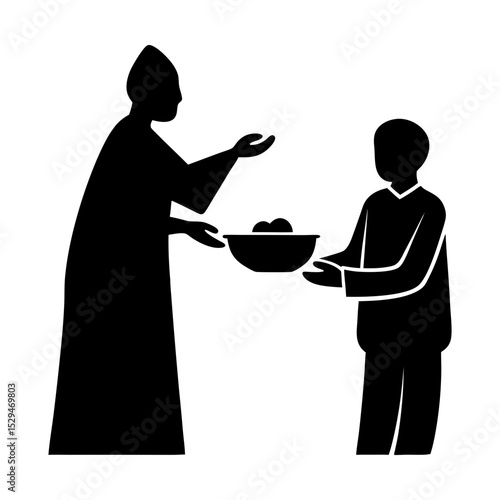 Charity giving help to needy silhouette