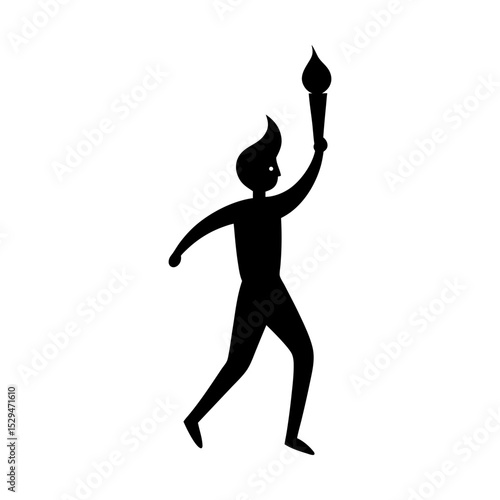 Person holding aloft a flaming torch icon silhouette
