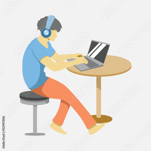 A man works at home with his laptop while relaxing, illustration of the concept of working from home