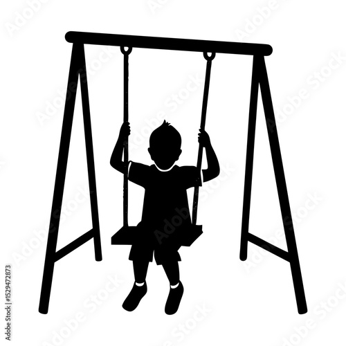 Child playing on a swing set silhouette