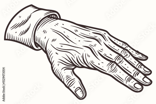 Aged hand with fingerprint and wrinkles life journey design