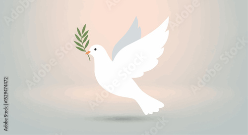 White dove flying peacefully in the blue sky, a beautiful symbol of freedom and love