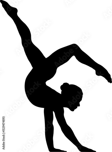 Gymnast silhouette in backbend pose isolated on transparent background