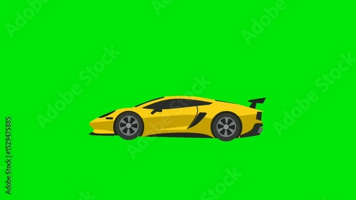 Animated yellow car driving from left to right on green screen background. Perfect for motion graphics, transitions, or transportation-related projects