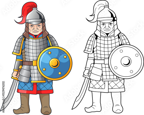 Photography Medieval mongol warrior, coloring book