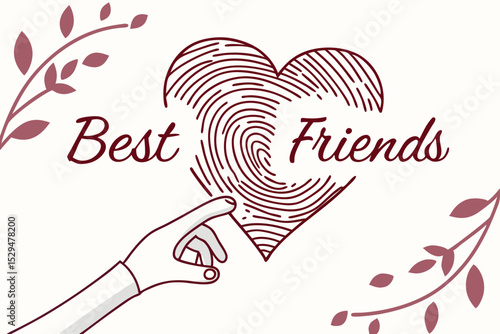 Fingerprint heart best friends typography art design