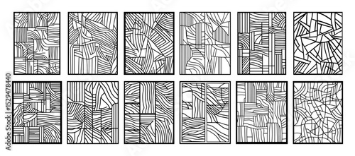 hand drawn linear patchwork tile set