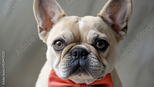 Close Up Portrait Of A Dog In An Orange Bow Tie