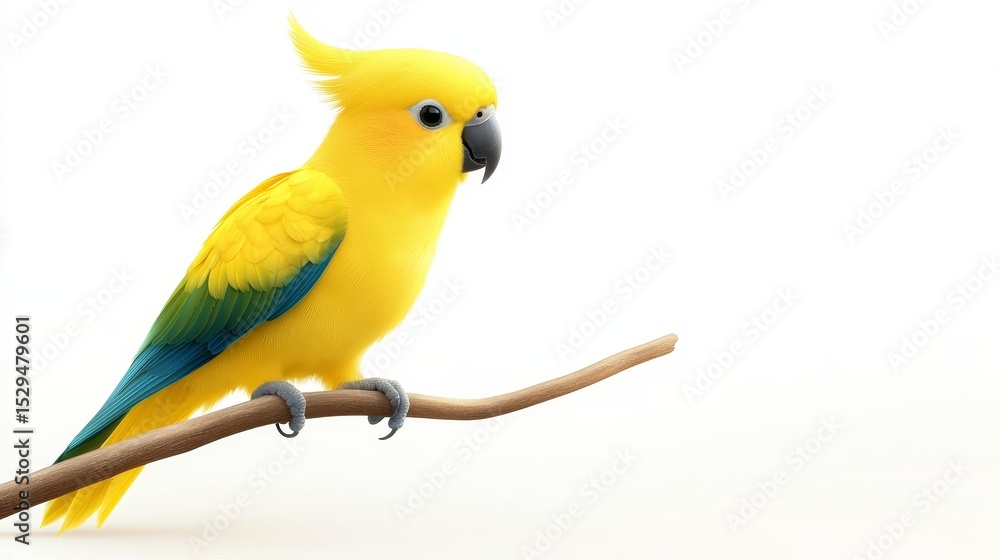Fototapeta premium Vibrant yellow and green parrot perched on branch in lush tropical rainforest habitat