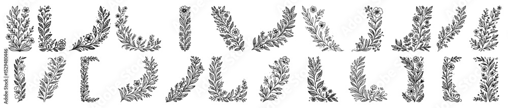 hand drawn botanical corner wreath collection hand drawn botanical corner wreath collection