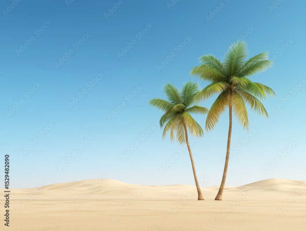Majestic coconut trees in the desert oasis serene landscape photography two Majestic coconut trees in the desert oasis serene landscape photography two