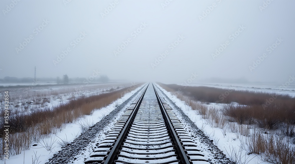 Fototapeta premium Railroad tracks in winter fog