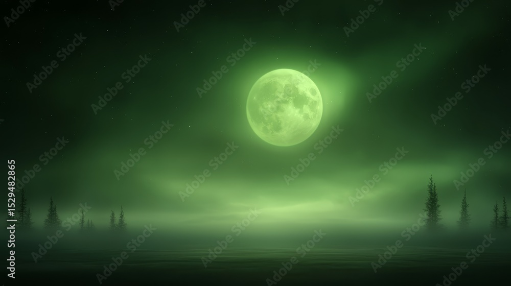 Fototapeta premium Moonlit majesty full moon illuminates serene trees in tranquil nocturnal landscape