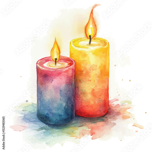 Candles, watercolor painting vector, high quality, isolated on a white background.