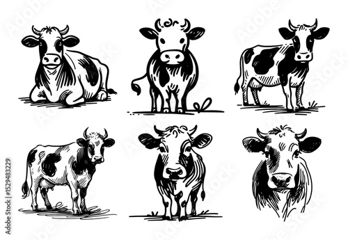 cow character cartoon vintage style pack