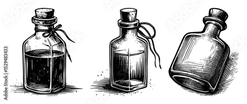 vintage glass bottle hand drawn illustration