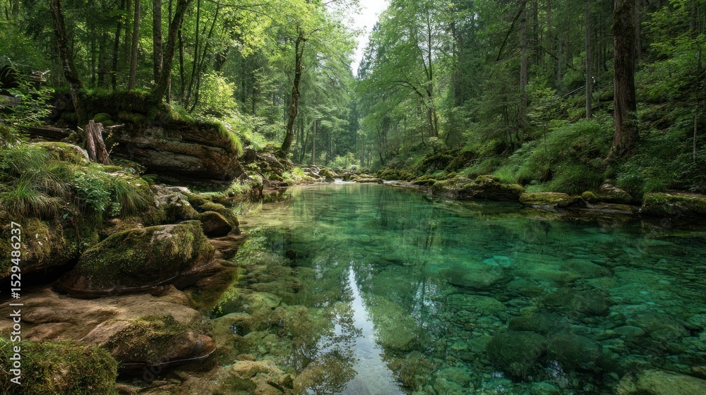 Fototapeta premium Serene Emerald River in Lush Forest