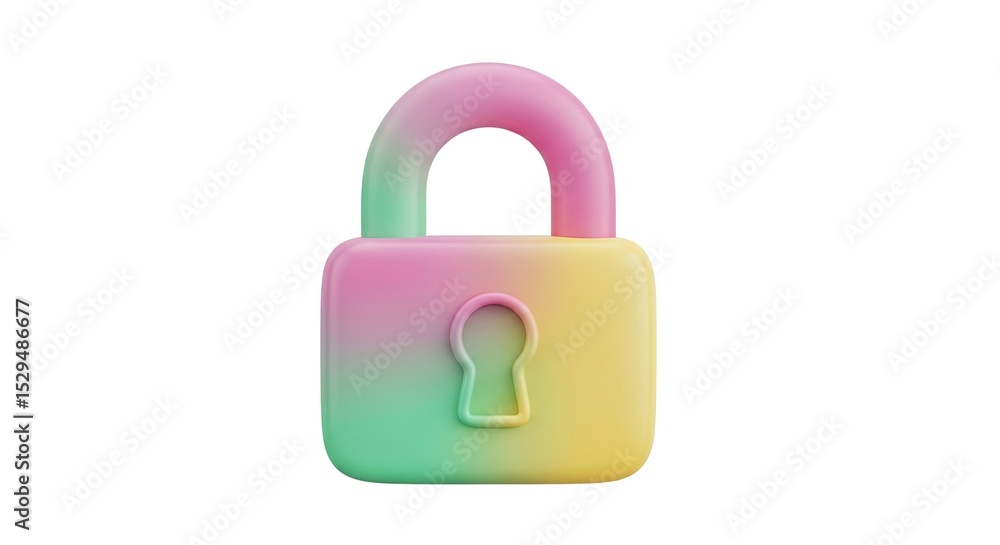 3D lock icon with pastel gradient with a pastel gradient in pink, green, and yellow — elegant graphic element for modern design 3D lock icon with pastel gradient with a pastel gradient in pink, green, and yellow — elegant graphic element for modern design