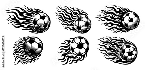 flaming soccer ball tattoo vector set