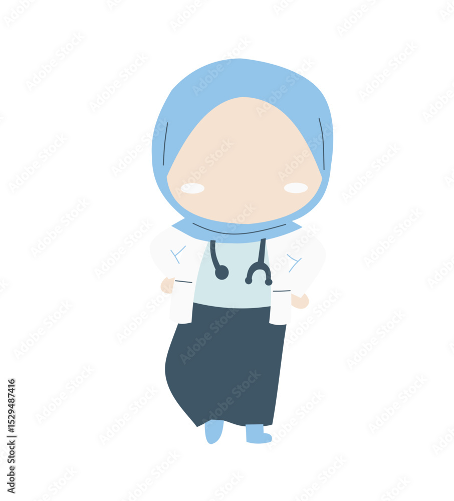 Fototapeta premium Muslim Child in Medical Uniform – Cute Character Design