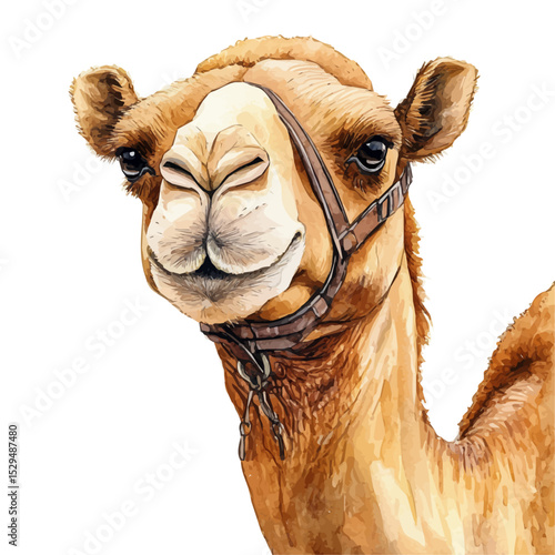watercolor vector of Camel Close Up, high quality, isolated on a white background.