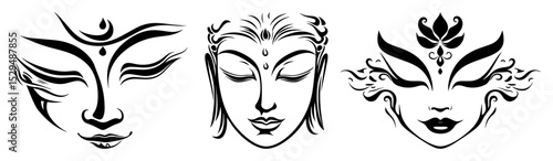 buddha face line art vector icons