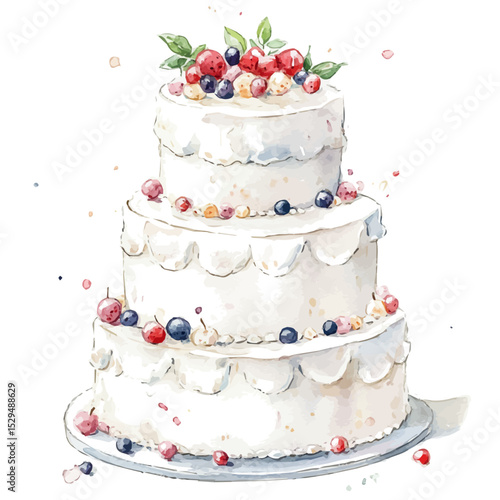 Cake Topper, watercolor clipart vector, high quality, isolated on a white background.