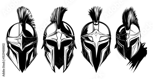 spartan helmet warrior vector illustration set