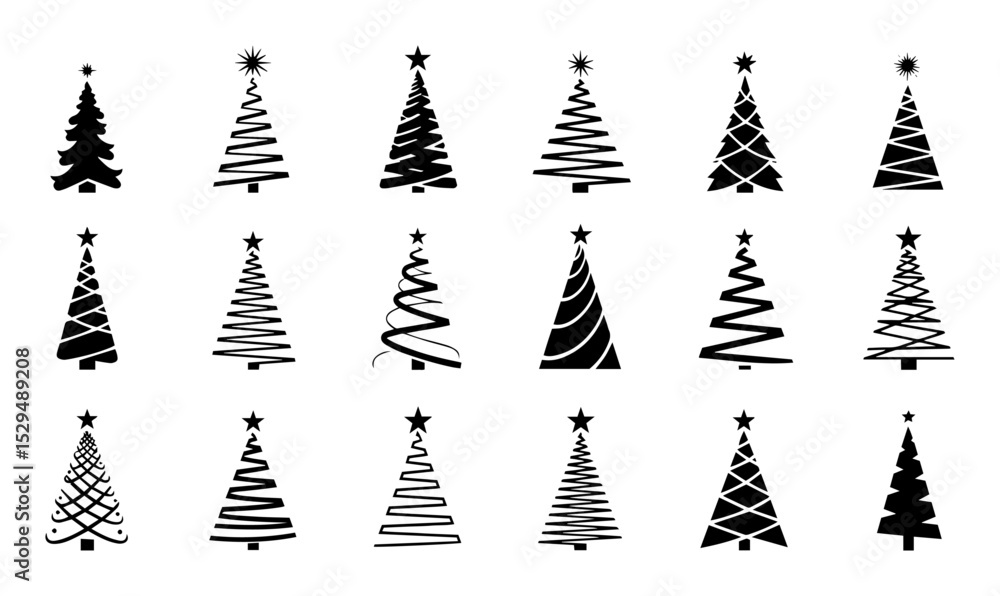 christmas tree silhouette collection with spiral and solid styles