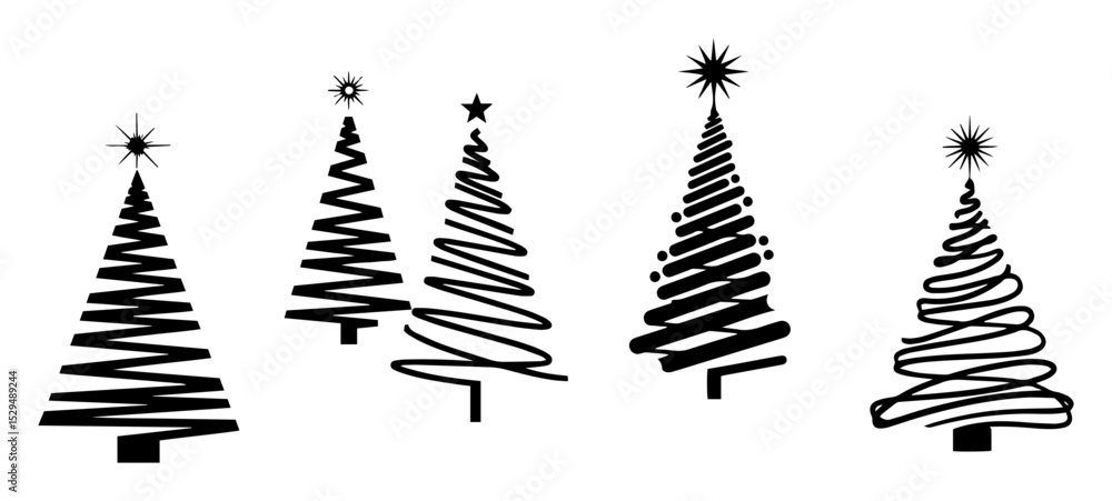 minimalist spiral christmas tree vector set