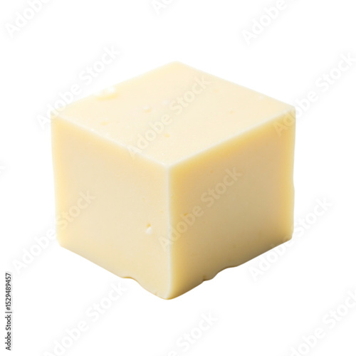 Single delicious yellow cheese cube isolated on a transparent background png file