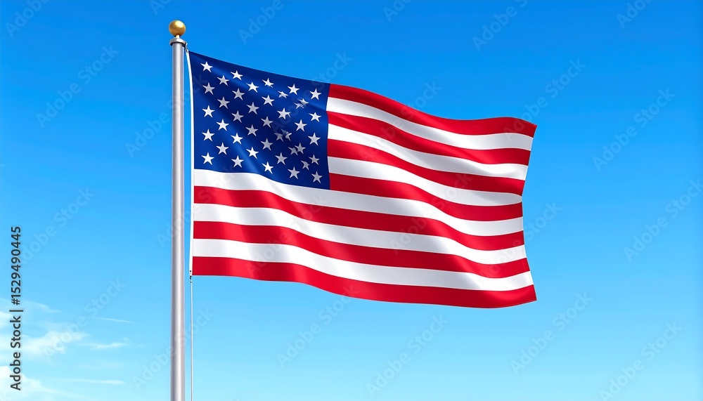 US Flag Waving with Blue Sky. US Flag Waving with Blue Sky.