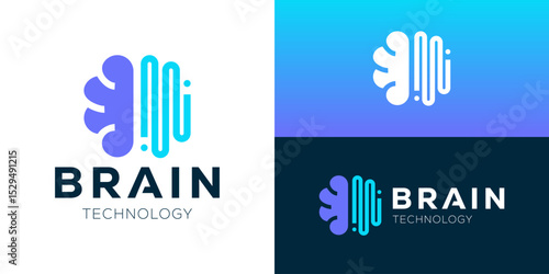 Creative modern brain technology logo template. Simple brain with pulse icon logo design vector illustration.