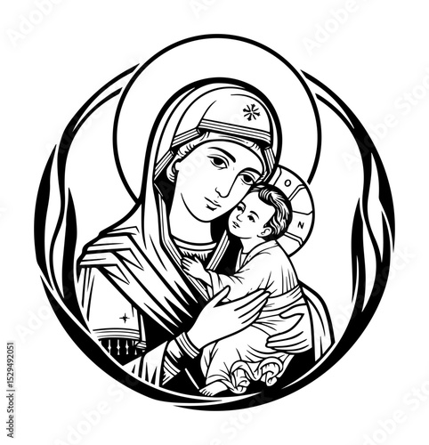 virgin mary with baby jesus religious illustration