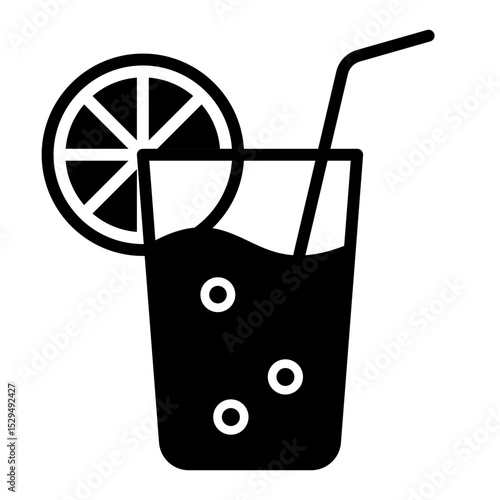 Lemonade in Glass with Straw and Bubbles