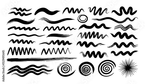 hand drawn scribble lines and swirl strokes set