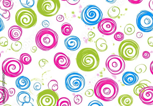 Abstract pattern of circles with swirling lines in bright colors