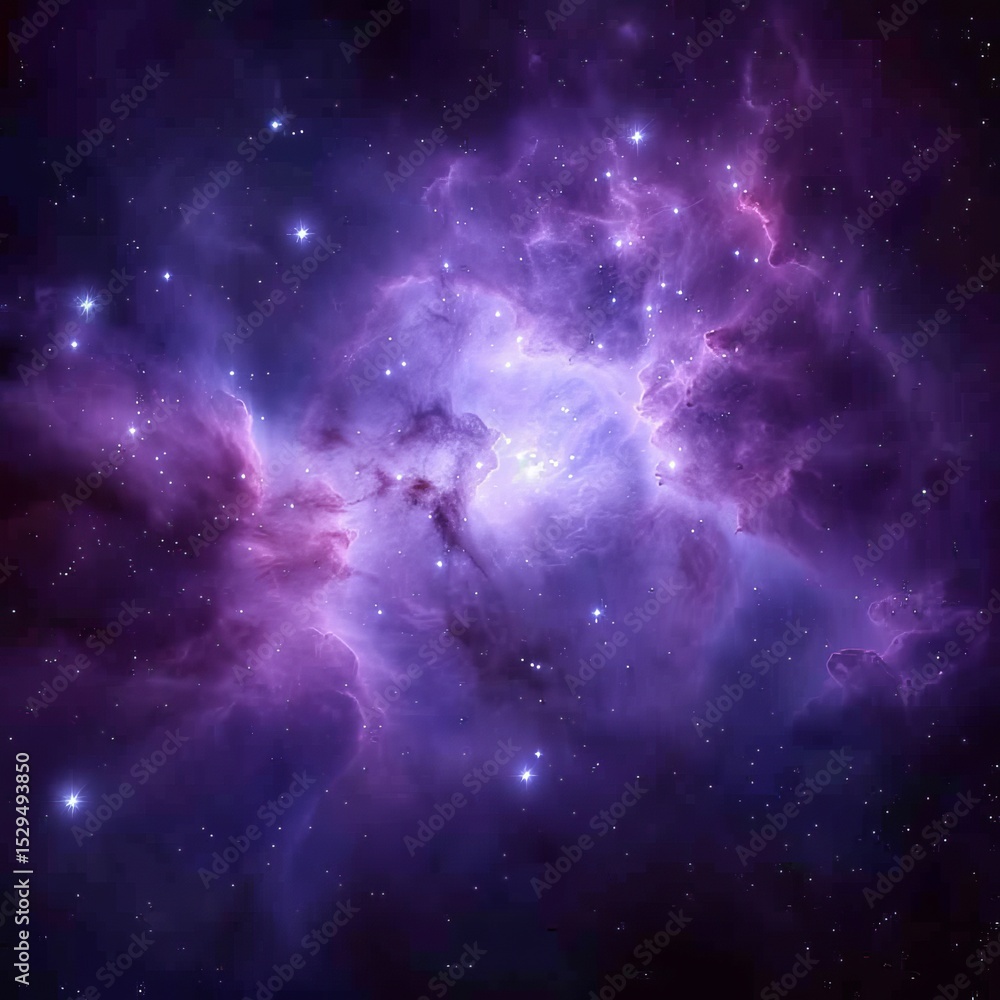 Obraz premium Seamless cosmic background with violet blue nebula texture and star speckles in digital art