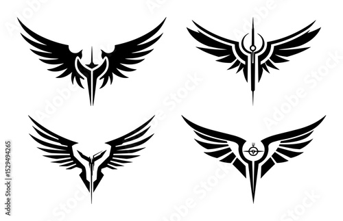 tribal winged emblem symbols in black and white