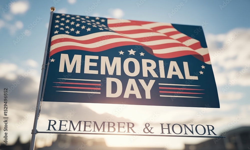 Fototapeta premium Memorial day flag waving stars stripes design image