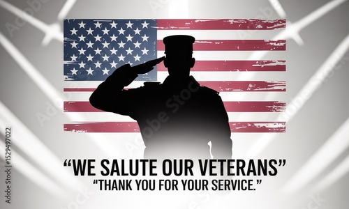 Saluting soldier silhouette american flag background veterans day