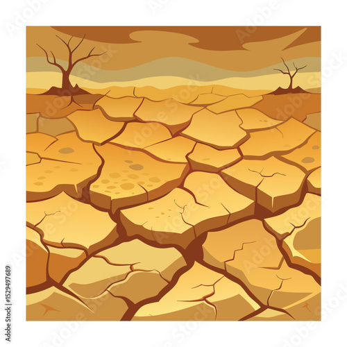 Cracked Earth Planet Icon: Arid Land Graphic Symbol, Drought Concept