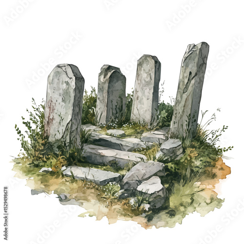Burial Sites, watercolor illustration vector, high quality, isolated on a white background.