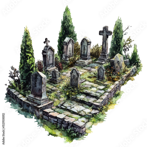 Burial Sites, watercolor vector, high quality, isolated on a white background.